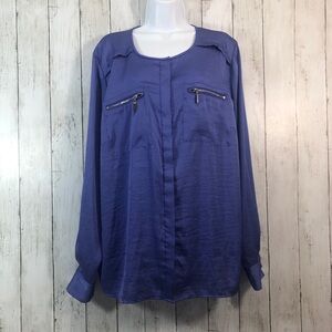 Vince Camuto Zipper Pocket Long Sleeve Button Up Plus Size Blouse 2X